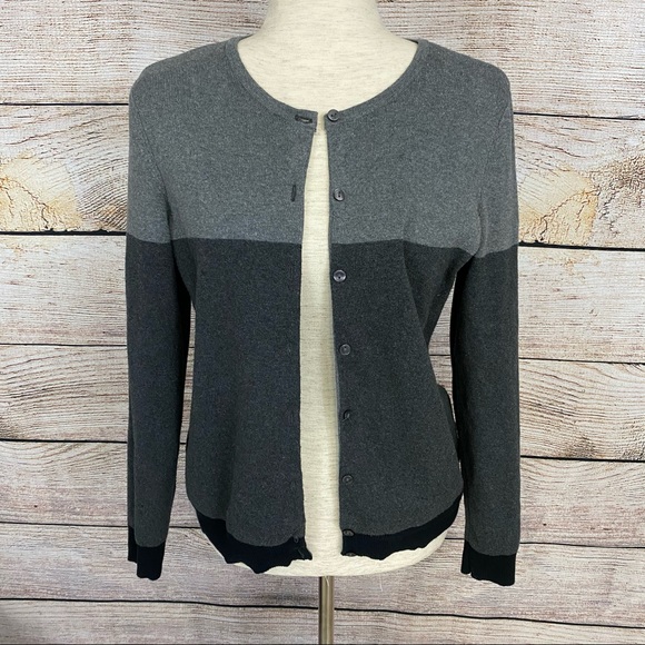 Croft Barrow Gray Color Block Cardigan 